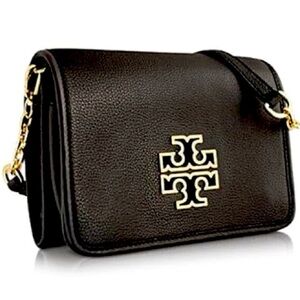 Tory Burch Black Leather “Britten” Crossbody or Clutch Bag